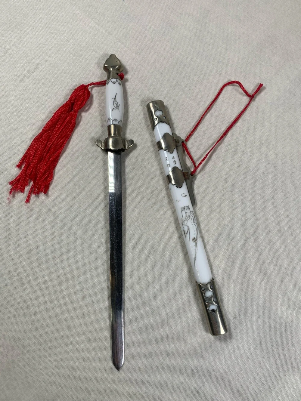 Vintage Chinese Sword Letter Opener Sheath Tassels